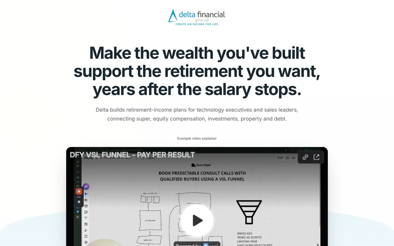 Landing page preview for Delta Financial Group